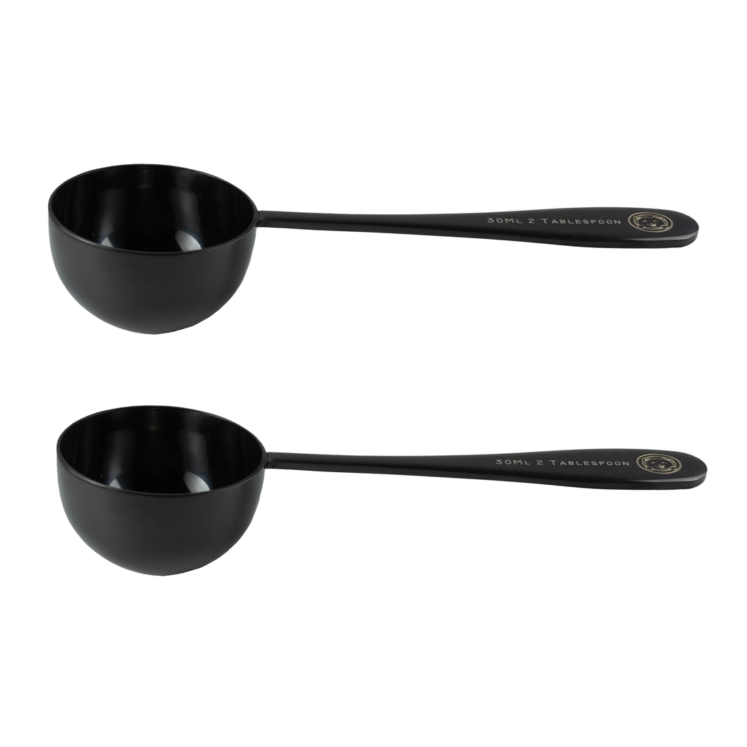 Honey Bear Kitchen 30 ml, 2 Tablespoon Measuring Scoop, Black Polished Stainless Steel, Set of 2